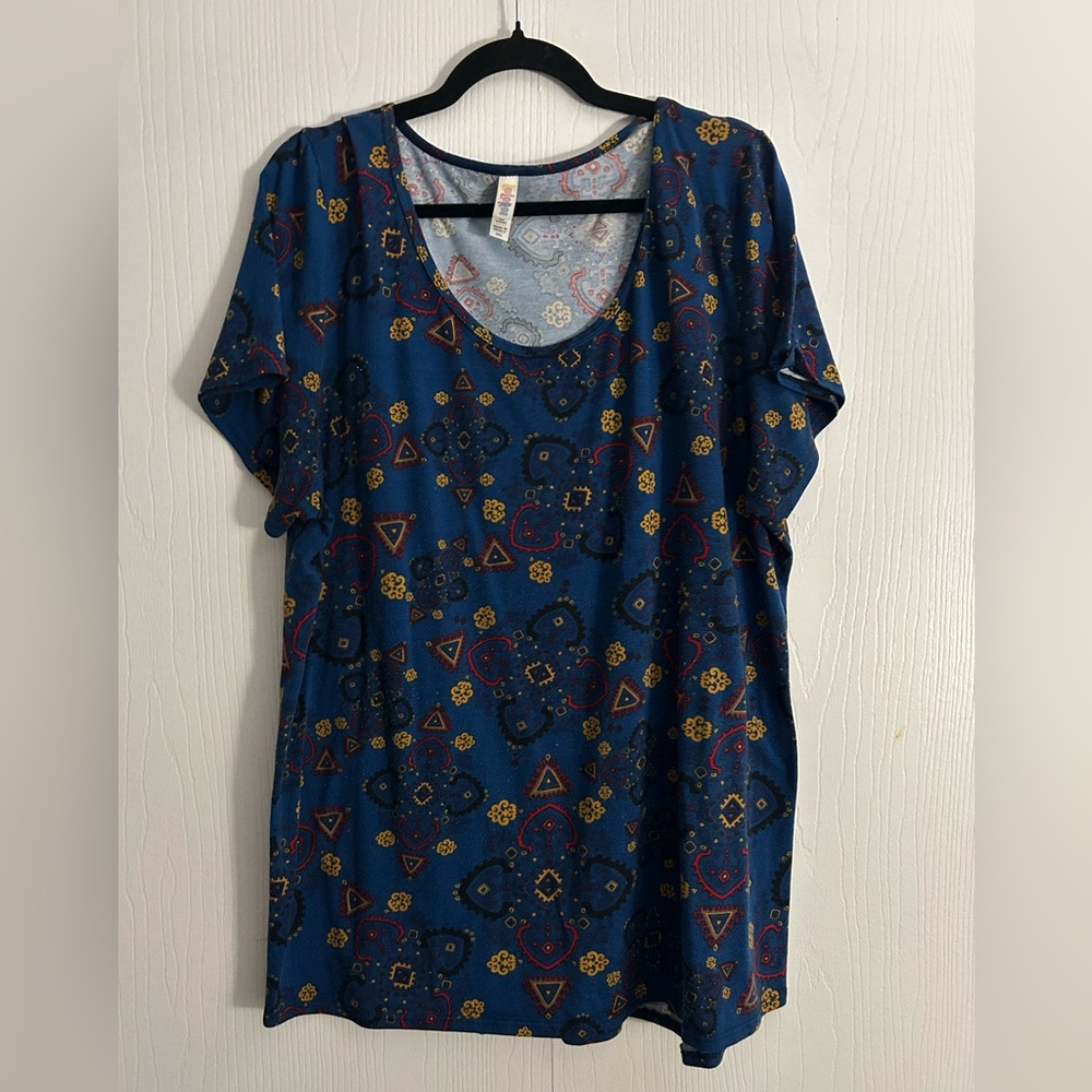 LuLaRoe Blue Geometric & Floral Scoop Neck Tunic